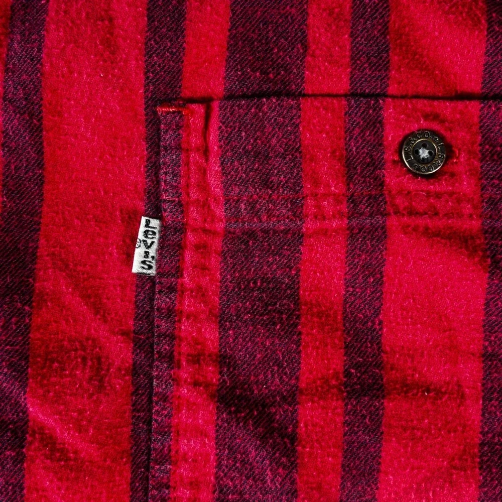 VTG Levi's Heavy Flannel Shirt Mens Large Red Burgundy Striped grunge workwear